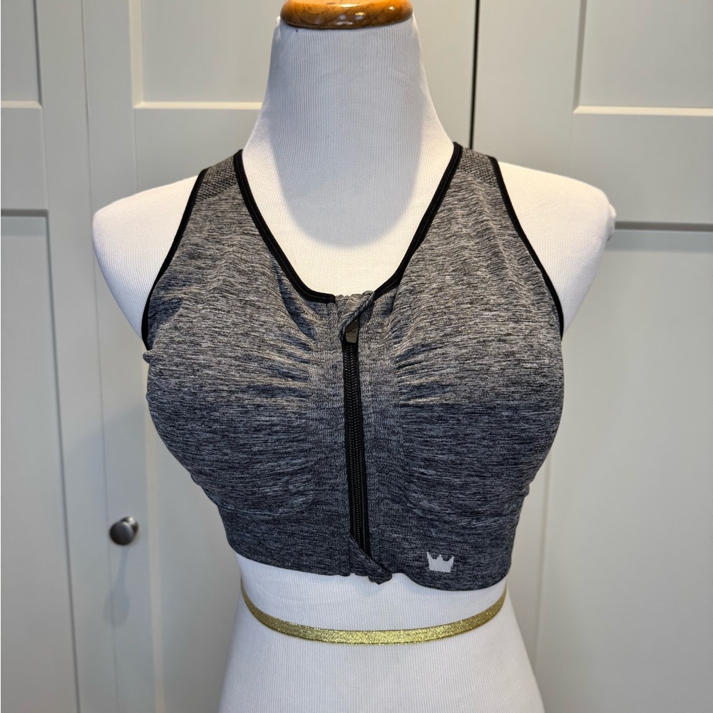 SHEFIT Gray Compression Sports Bra with Zip Front